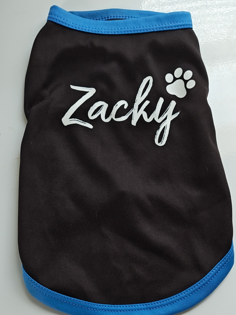 Personalized Black & Blue Dog Shirt with 'Zacky' Paw Print